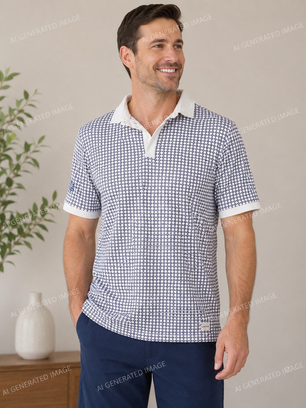 Mantra Catalyst Polo Shirt Men’s XL Blue White Geometric Lion Print Golf